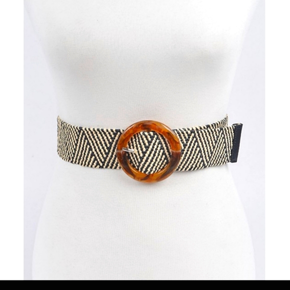 Woven Elastic Tortoise Shell Buckle Belt - Picture 2 of 9